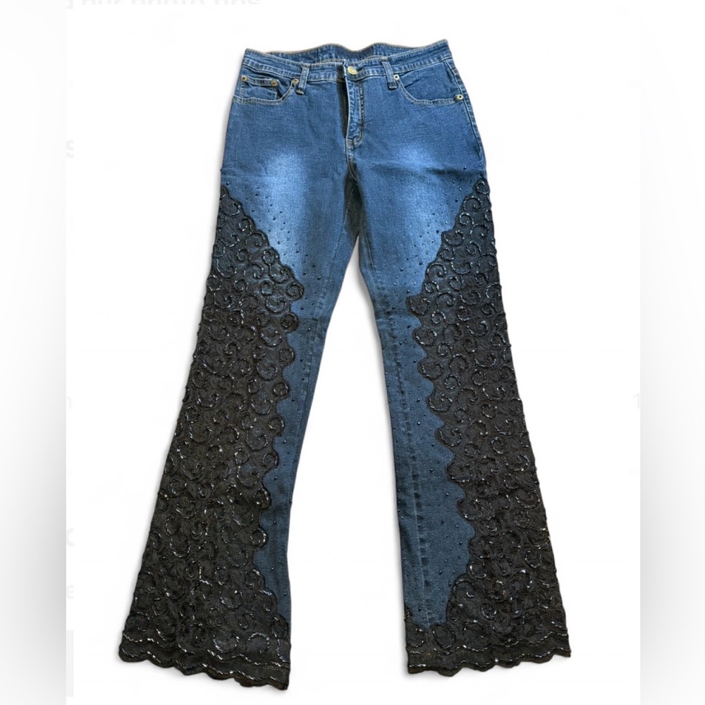 Y2K vintage Sassy Thai Elegant Blue and Black Flare Jeans
